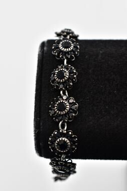 Liz Palacios SF Black Rhinestone Crystal Flower Bracelet Chain Signed Y2K BinD